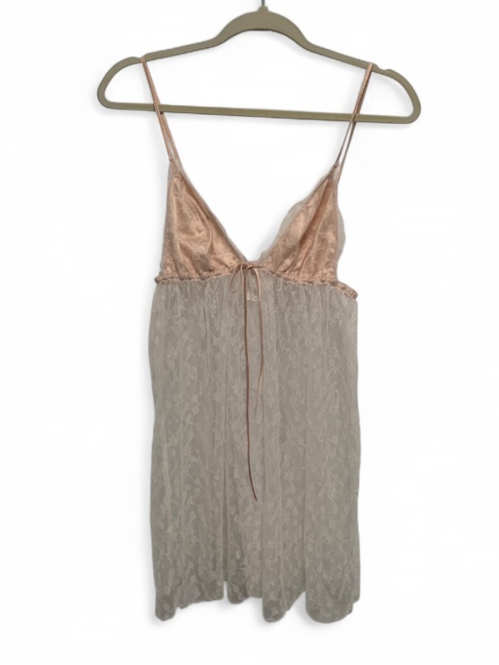 Victoria’s Secret Sheer Lace Slip Top with Peach Satin Bodice